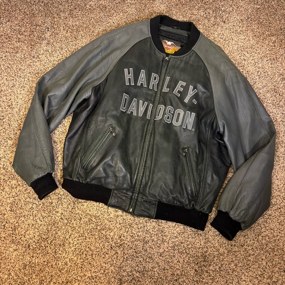Harley-Davidson Men's Black Leather Bomber Jacket 100 Year Anniversary 2XL